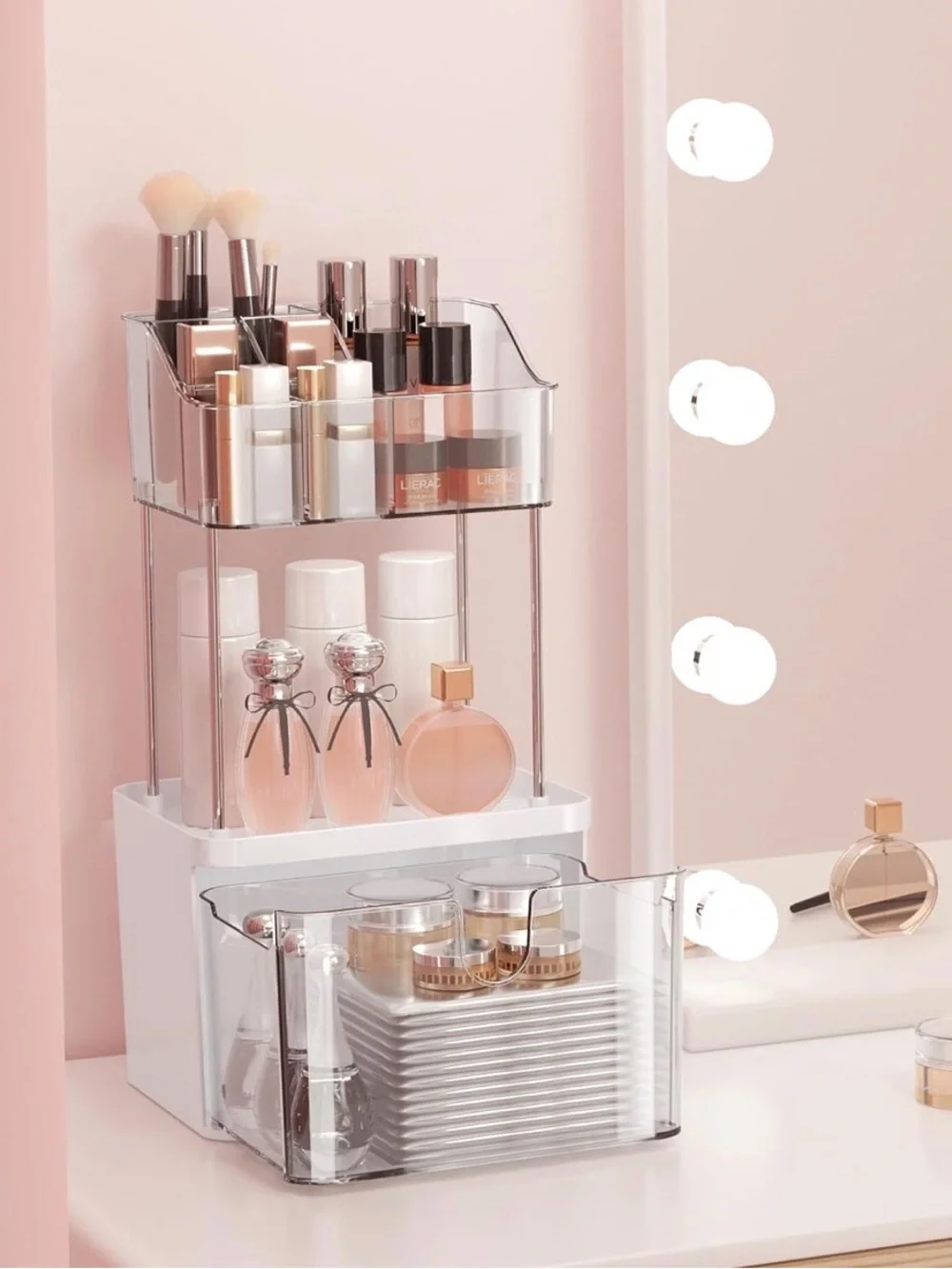 Vanity Organizer with Clear Drawer 2-Tiers